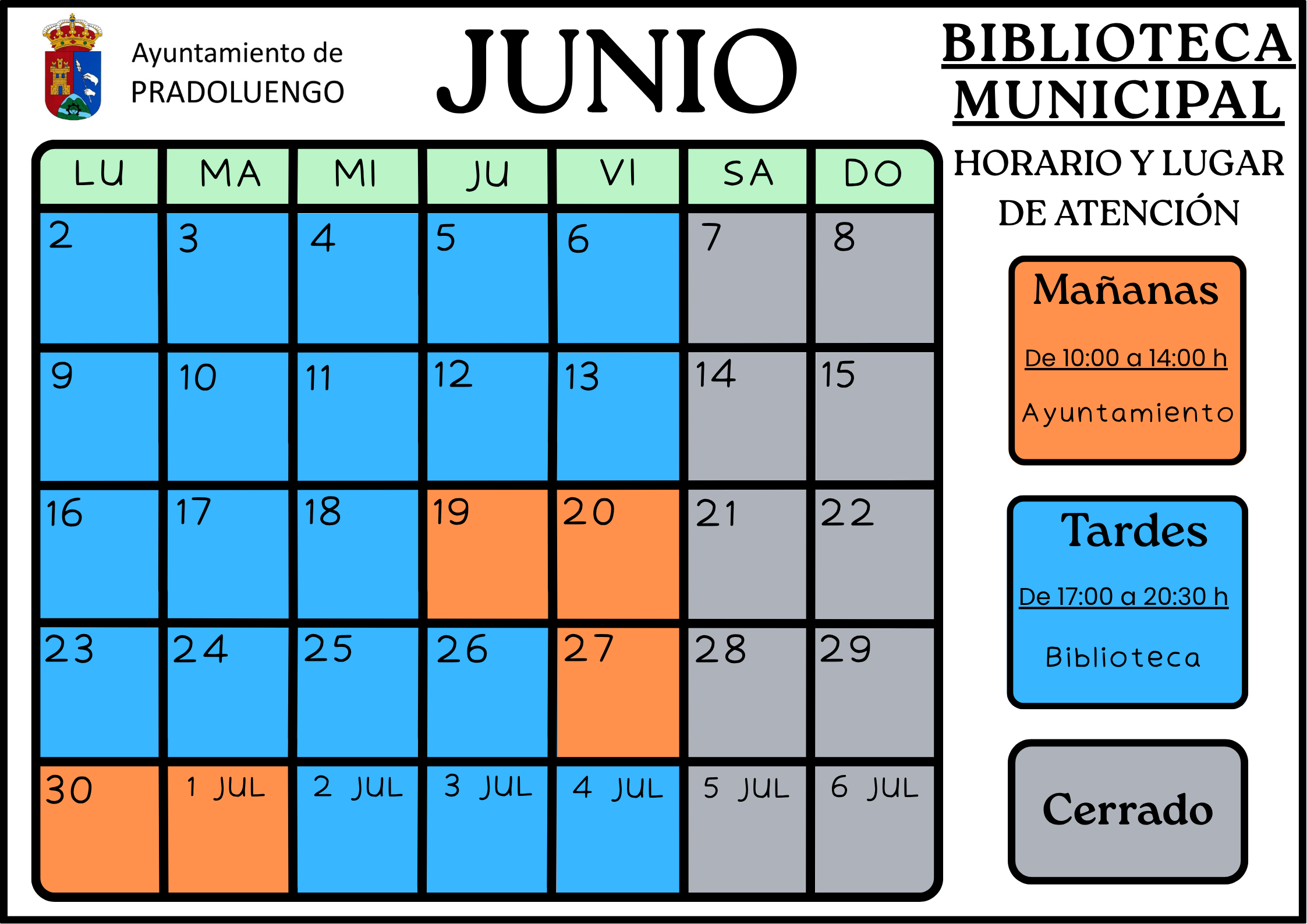 CALENDARIO BIBLIOTECA VERANO - MES DE JUNIO