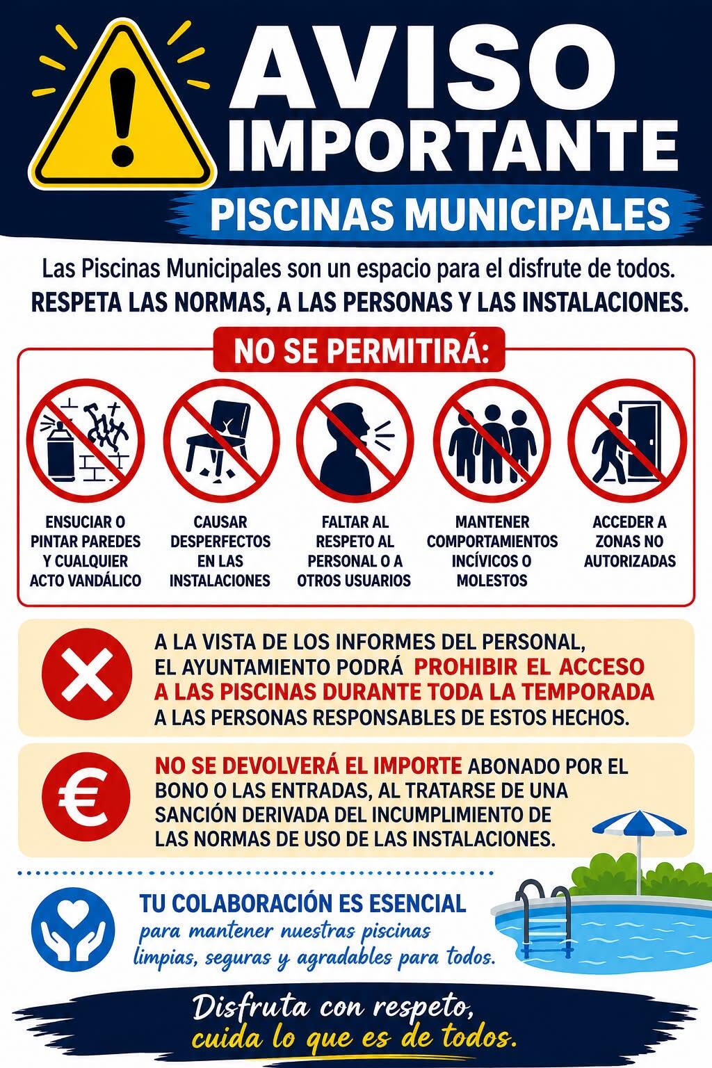 🚫 AVISO IMPORTANTE PISCINAS MUNICIPALES 🚫