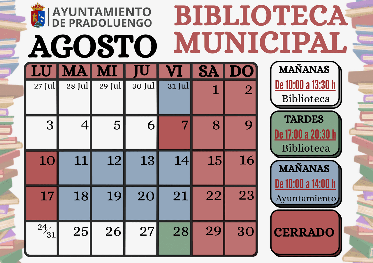 📚 CALENDARIO AGOSTO BIBLIOTECA 📚